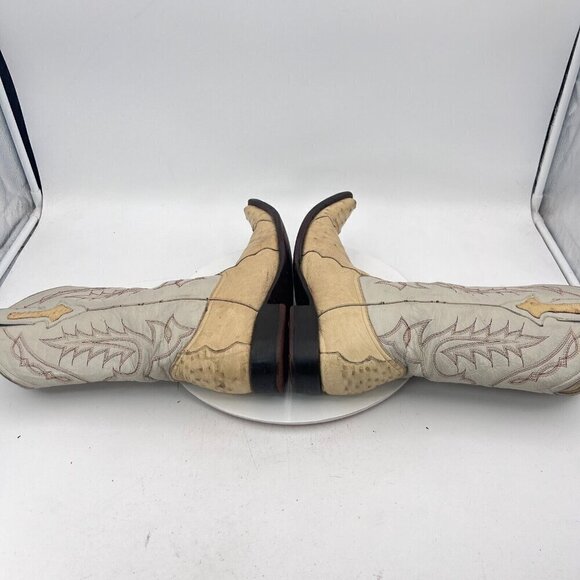 Yoncer Men Size 8 Cream White Leather Pointed Toe Pull On Western Cowboy Boot main image 4